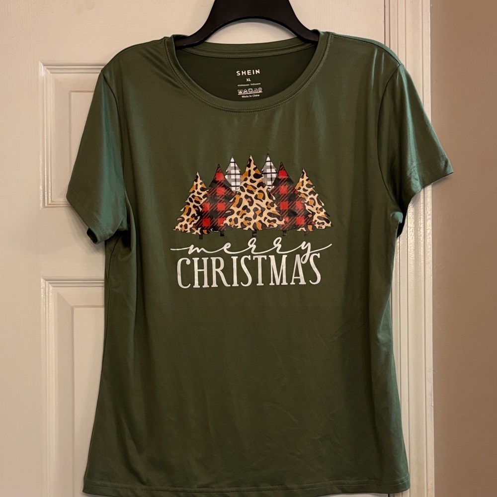 Christmas Tee with Plaid and Leopard Trees - Picture 2 of 5